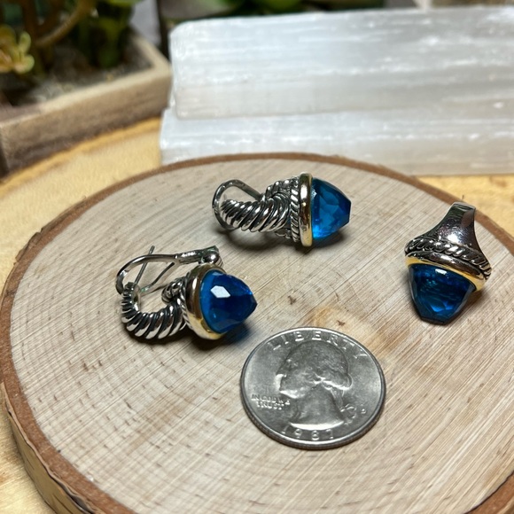 VTG| Faceted Blue Crystal & Silver Dangle Earrings Set 💙✨ - Picture 5 of 10